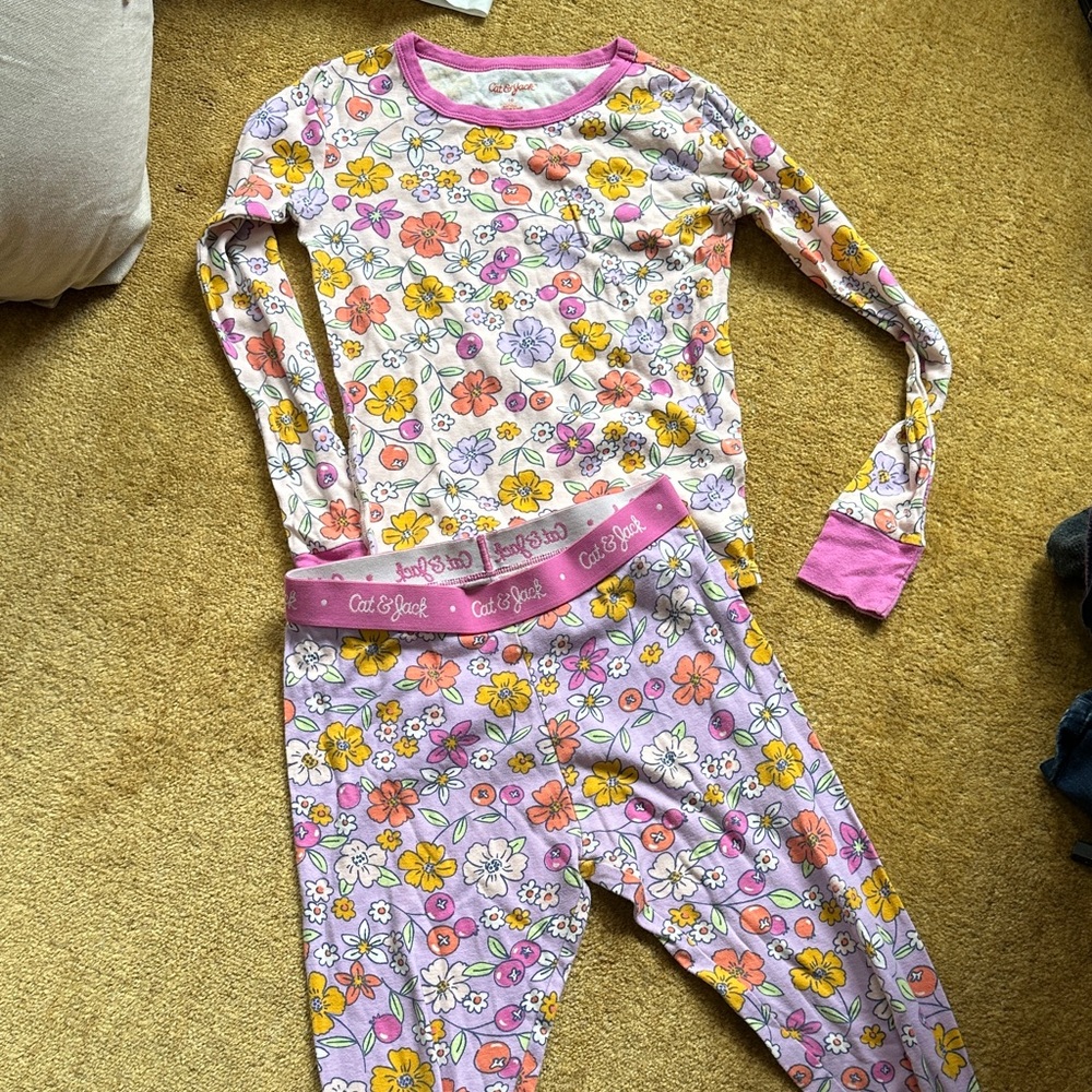 Cat & Jack Kids Floral Pajama Set - Pink and Yellow